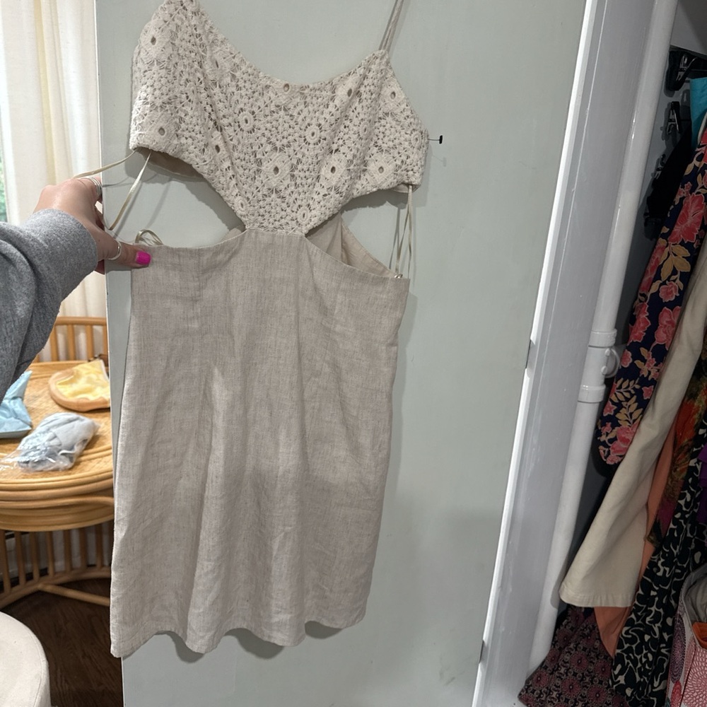 Zara SM Beige Crochet and Linen Dress
